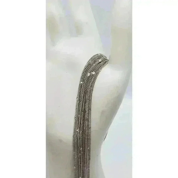 Vintage Multi Chain Tassel Fancy Silver Necklace Earrings Set Long 1970s Dangle - Picture 7 of 10